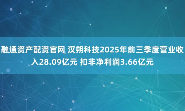 融通资产配资官网 汉朔科技2025年前三季度营业收入28.09亿元 扣非净利润3.66亿元